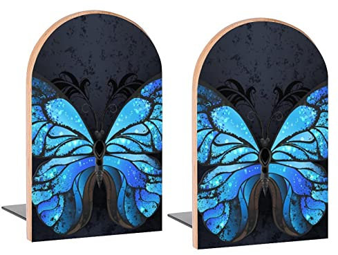 Buchstützen aus Holz im Vintage-Stil mit Schmetterlingen, dekorative Buchstützen für Regale, Kinderzimmer, Schreibtisch, Zuhause, Büro, Buchstopper für Zeitschriften, Bücher, DVDs, 1 Paar/2 Stück