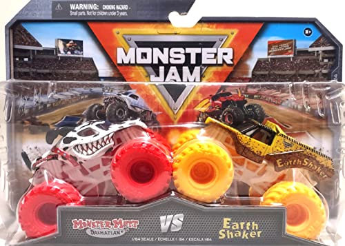 Monster Jam Camiones monstruo fundidos a presión, escala 1:64, juguetes para niños para edades de 3 años en adelante, paquete de 2 series 24 (Monster Mutt vs Earth Shaker)