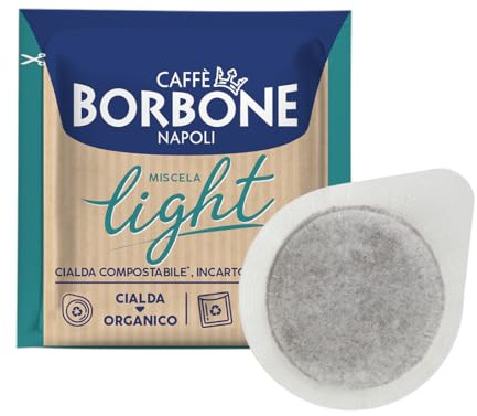 Caffè Borbone Light Coffee Blend Compostable Pod — 100 x 44mm Paper Pods of Light, Delicate ESE Coffee Pods - Compostable Capsules with 50% Less Caffeine, Compatible with ESE and Pump Espresso Systems