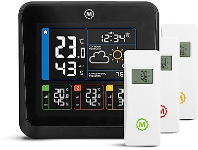 Marathon Station météo 3 sondes thermo-hygromètres écran couleur | London - station météo multi-zone avec alarme intégrée, rétro-éclairage réglable et pression atmosphérique affichée