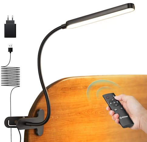 Glocusent 38 LED Klemmleuchte Bett, Augenfreundliche Klemmlampe für Kinder, Leselampe Bett mit 5 Farben und 5 Helligkeitsstufen, Stufenlos Dimmbar, Leselampe Buch Klemme mit Flexiblem Schwanenhals