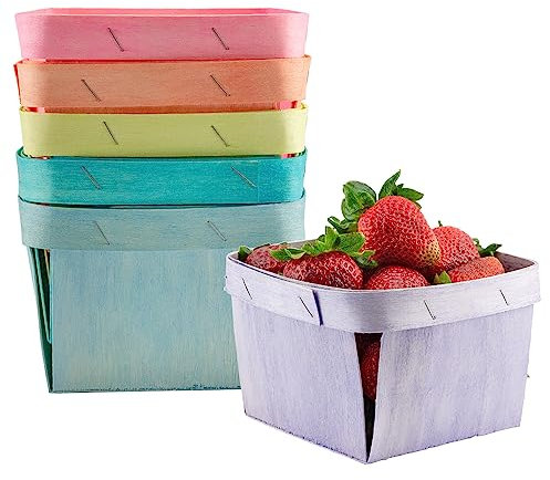 Cornucopia Beerenkörbe aus Holz, Pastellfarben, 6 Stück, verschiedene Obst-, Geschenk-, Bastel- und Bastelkörbe