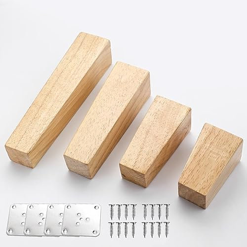 Holz Tischbeine 4 Stück Massivholz Möbelfüße Eckig Couch Schrankbeine für Stühle Schrank Sofa Bett Couch, mit Montageplatten, Schrauben und Filzgleiter Holz Tischbeine (20cm(7.8in))