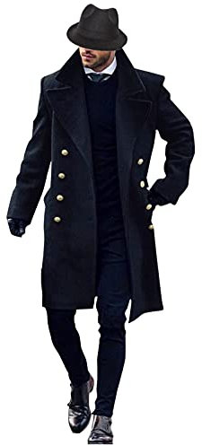 Schaffell Mantel Herren Warme Version Wollwinter Kunstmantel Wollwinter für Herren Herren Jacken Mode Mantel Jacke Jacke Trench Double Herren Kragen Herren Hoodies & Shirt Sweatshirt Herren (Navy, XL)