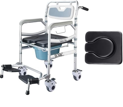 Fahrbarer Toilettenstuhl Nachtstuhl,Nachtstuhl für Erwachsene,Commode Toilet Chair for Bedroom,Duschstuhl mit Rollen,WC-Stuhl für Senioren Behinderte und Schwangere A