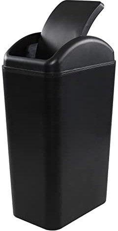 Ponpong 14 L Plastic Swing Top Trash Bin, Slim Plastic Trash Can with Lid, Black