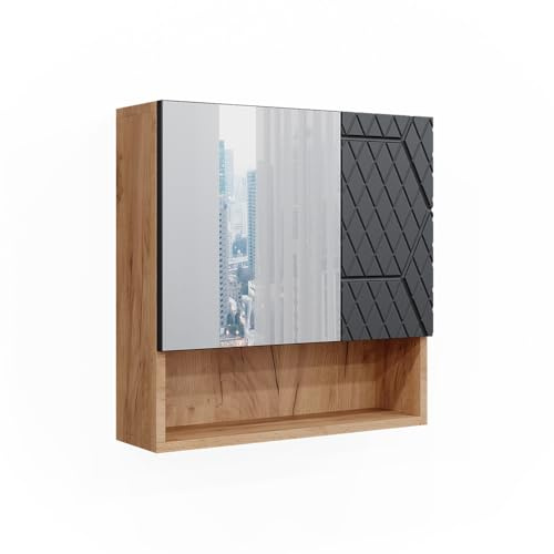 Vicco Badspiegelschrank Irma, Anthrazit mit Wabenstruktur, 54 x 55 cm | zur Wandmontage mit Spiegel und offenen Ablageflächen