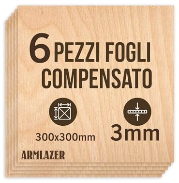 ARMLAZER CONTREPLAQUÉ 300 x 300 x 3mm, 6 Pièces, Panneaux de Bois, Pyrogravure, Planche Modèle de Maison, DIY Fait Main, Feuilles de Bois, Feuilles de Contreplaqué Pour la Découpe au Laser