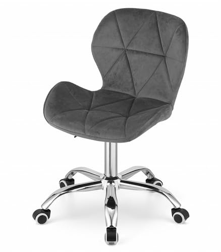 NMK HOME Bürostuhl Samt Ergonomisch Verstellbar Dunkelgrau | Samtbezug, Homeoffice, Schminktisch, leise Rollen, verstellbare Sitzhöhe, ergonomisch