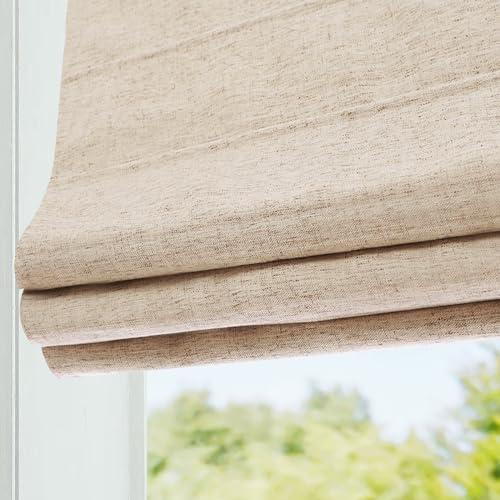 DEJAVU Blackout Roman Shades for Windows, Cordless Linen Fabric Roman Window Shades, Custom Light Filtering Roman Blinds for Doors, Kitchens, Bedroom, Living Room, Pure Linen