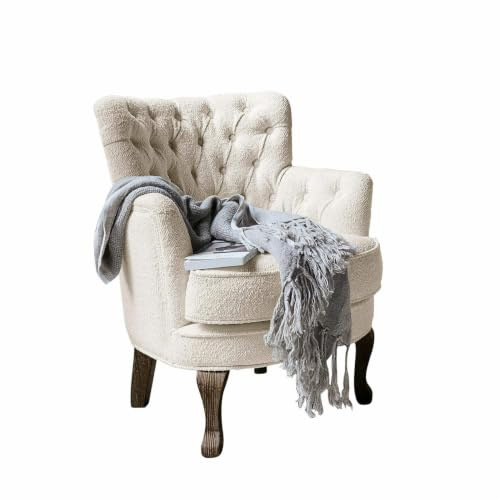 Loberon Sessel Calgary, Creme | Chesterfield-Steppung, Edles Design mit Nostalgischer Note, Handgedrechselte Füße, Sitzmöbel, Eschenholz, Polyester