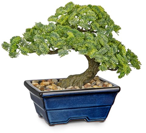Artificial Bonsai Tree Faux Plants Indoor Fake Plants Decor with Blue Ceramic Pots for Home Table Office Desk Bathroom Shelf Bedroom Living Room Farmhouse Decor