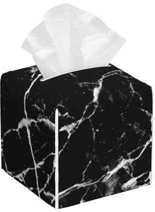 QGWDYYJQ Taschentuchbox mit schwarzem Marmor-Aufdruck, Leder, dekorativer Taschentuch-Organizer