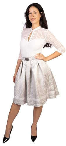 Traditionell Lena, veckad kjol, dirndl, kjol, kostymkjol, oktoberfest, kjol, knälång, Grå/vit, 44
