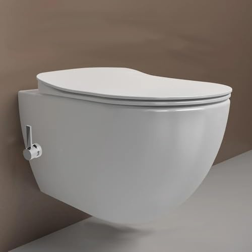 Creavit FREE Dusch WC Komplettanlage mit Bidet+Armatur Kaltwasser | Spülrandlos, Wandhängend, Warm-/Kaltwasser oder ohne Bidet, Softclose Sitz, Antibakterielle Keramik