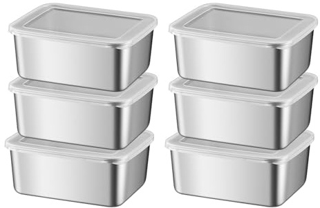 SOONHUA 6pcs Stainless Steel Food Storage Containers with Lids, Stackable Food Sealed Box Reusable Metal Bento Lunch Box Kitchen Organizer, 650ml
