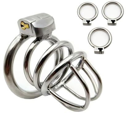 Cage de Chasteté en Métal Cage de Chasteté Pénis avec 3 Ring de Tailles Différentes et Serrures Invisibles Chastity Cage avec Grande Ouverture pour La Ventilation Sex Toys Cage Chastetée (Large)