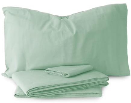 Morbidissimi Set Lenzuola Completo Letto in Flanella 100% cotone felpato Tinta Unita per letto Matrimoniale [ Salvia]
