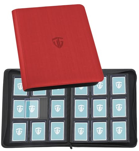 TCGUARD Toploader - Album di carte da collezione per 216 top loader, 9 scomparti con custodie per scheda Rigid Toploader da 3 x 4, per TCG, carte MTG, album di carte da collezione (rosso)