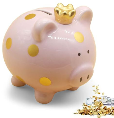 Tirelire cochon porte-bonheur pour enfant fille - En céramique - Petite 11,8 x 14 x 13,2 cm - Pour garçons et filles - Idée cadeau - Décoration (rose)