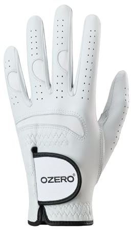 OZERO Womens Golf Gloves: Premium Cabretta Leather, Soft & Comfortable Anti-Slip Full Finger Gloves for Professional Golfer, Archery, Frisbee Sports (White, M, Left Hand)