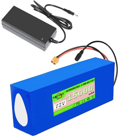 SSCYHT Batería de Litio 72 V, 20 Ah, 15 Ah, 30 Ah, 35 Ah, 15 Ah, batería de Iones de Litio 72 V, batería de Repuesto para Motores 250 W a 2200 W con Cargador y BMS.,72v15ah xt60