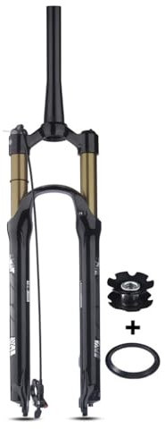 BSFHQS Mountainbike Luftfederung Gabel 26/27,5/29 Zoll Fahrrad Gabel Federweg 100mm 1-1/8 Gerade/konische Luftgabel Scheibenbremse Stoßdämpfer Vordergabel 9 * 100mm QR(Gold-Tapered-Remote,26)