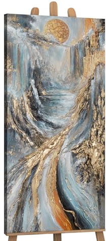 YS-Art Dipinti astratti arte su tela dipinti a mano con accenti oro murale soggiorno moderno arredamento casa immagini ufficio vera arte 115x50 cm