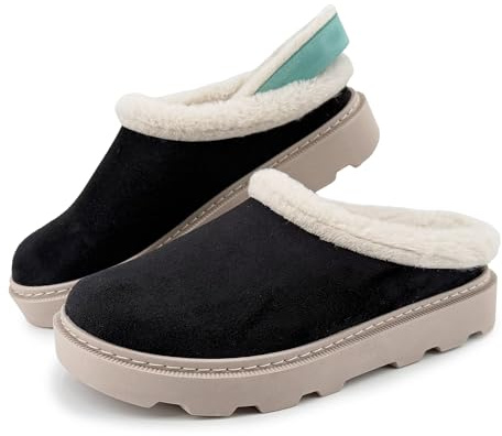 JOMIX Zapatillas Casa Mujer Invierno Plataforma Ligera Forradas Peluche Suela Gruesa Antideslizante Mula Cómoda Sin Talón para Estar en Hogar Oficina Terraza Relax Diario Confort ESW2528 Negro 37