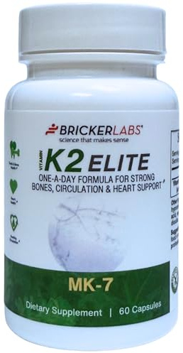 Bricker Labs K2 Elite Vitamin K2 MK-7 Supplement 160mcg, Supports Bone & Heart Health, Calcium Absorption & Circulation – Non-GMO – 60 Capsules