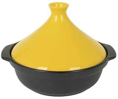 XIUCAI Marockansk Tajine för 3-5 Personer, Keramisk Panna med Dubbelhandtag & Koniskt Lock, Långkok för Familjen,Yellow