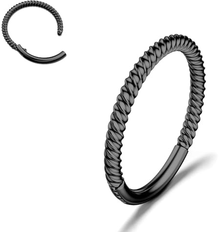 BodyBonita Piercing Naso Orecchio con Cerniera - 316L Acciaio Chirurgico Senza Saldatura Chiusura a Scatto Orecchini Donna Cartilagine Septum Piercing Helix Bijoux Trago Rook Daith Nero 18G 8 mm