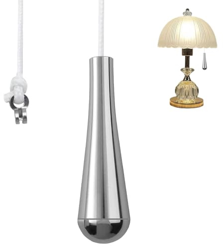 Yiqicomle Bathroom Light Pull Cord Handle 1.5m White Nylon Extension Chrome Teardrop Pendant Pull Cord Replacement for Bathroom Toilet Ceiling Light Fan Switches
