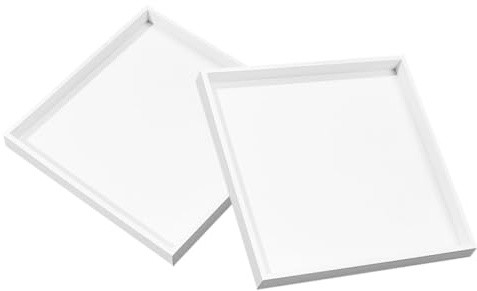 POPETPOP Bois Blanc Plateaux de Service Décoratifs Lot de 2 | Plateau de Rangement, Style Moderne Artistique, pour Thé, Fruits, Desserts et Collations à Maison