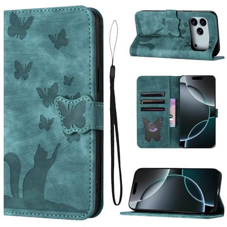 LSPCASA Fodral för iPhone 17 Pro Premium skyddsfodral PU-läder plånboksfodral med korthållare funktion flipfodral för iPhone 17 Pro grönt