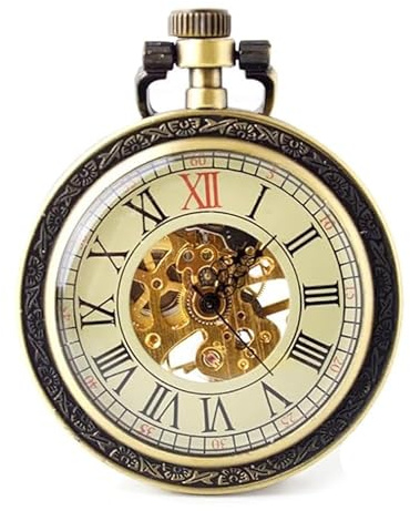 BOSHIYA Herren Taschenuhr Mechanische Leuchtende Vintage Steampunk Skelett Halbjäger Handaufzug Mechanische Taschenuhr mit Kette für Herren
