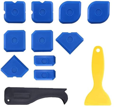 12Pcs Silicone Seam Tools, Sealant Finishing Tool with Scraper Hook & Spade, Reusable Different Shapes Smoothing Caulking Tool Kit, Multi-Edge Seam Scraper Sealant Tools for Kitchen Bathroom