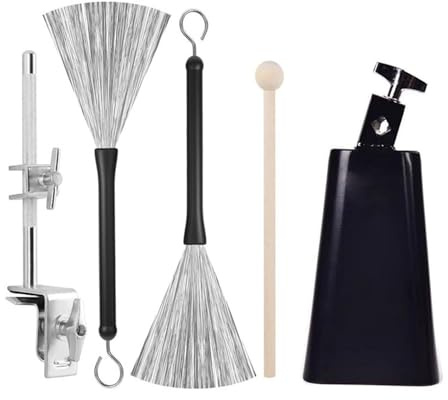 Komplettes Trommel Kuhglocken Klemmen Set Inklusive 6-Zoll Metallglocken Zwei Bürsten Und Holz Trommelstock Für Percussion Zubehör Percussion Klemmen