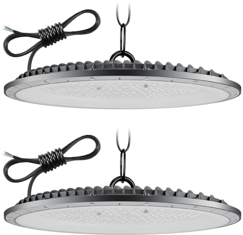 Lampe Eclairage Atelier 500W 2 Pièce,6500K Blanc Froid UFO Lampe Atelier avec 50cm Chaine,50000LM Super Brillant Plafonnier LED Garage,IP65 Étanche Éclairage de Plafond pour Garage Entrepôt Usine
