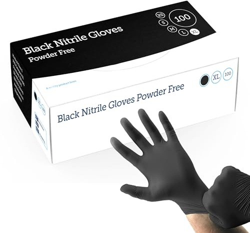 STORM TRADING GROUP Black Nitrile Powder Free Gloves Strong & Puncture Resistant Ideal For Medical, Tattoo, Barber Shop & Mechanical Gloves (200, Large)