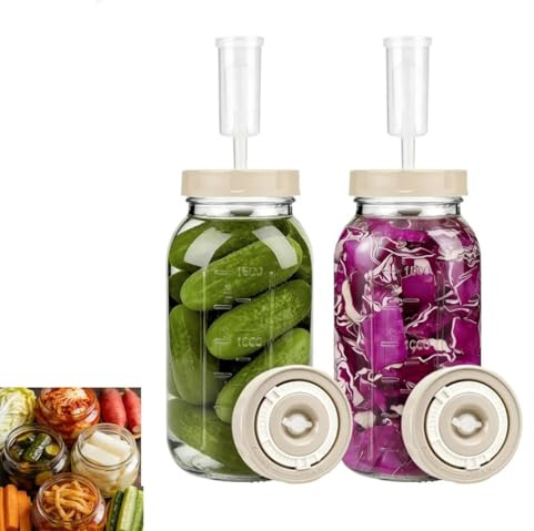 Mujiluxe Barattolo per fermentazione, contenitore per kimchi, confezione da 2 barattoli da 2L con chiusura per fermentazione e indicatore di data, per crauti, kimchi, sottaceti e starter per pasta
