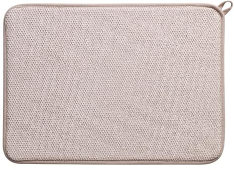 Beige Dish Drying Mat 38x50cm, Absorbent Draining Mat for Kitchen Counter – Reusable Dish Drainer Mat, Quick-Drying Draining Board Mat for Dishes & Utensils