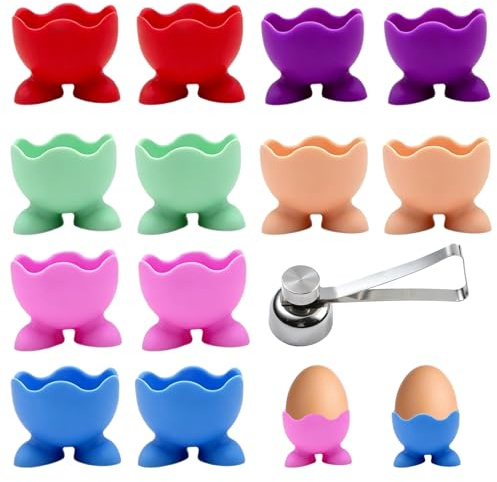 12 Pcs Silicone Egg Cups Set, Colorful Stackable Reusable Egg Holders
