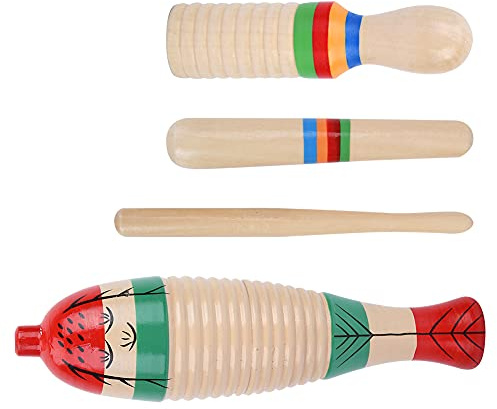 Generic Wooden Guiro Frog Sound Tube Musical Instrument Set for Kids Children Developmental Toy Natural Wood 2 Sets