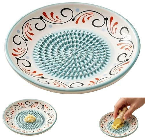 Ceramic Garlic Grater Plate, Natural Grinder, Handmade Hand Painted Grating Plate, Decorative Mincer for Tomato Paste Dishwasher Safe (A)