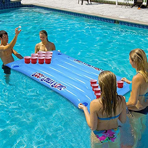VGEBY Luftmadrass PVC Uppblåsbart Beer Pong-bord 145 X 60 Cm Flytande Flotte med Kopphållning Layout Multifunktion Pool Beach Camping Float för Vuxna Festspel