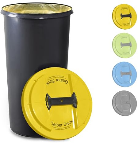 KUEFA BSC LA 60L Mülleimer, Müllsackständer, Gelber Sack Ständer, inkl. Klemm-Ring und Laserbeschriftung, stabil, strapazierfähig, geruchsdicht, auslaufsicher (Gelb, Gelber Sack)