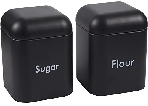 Juvale Flour & Sugar Storage Containers - Set of 2 40 oz (4.5 x 6 in) Black Iron - Airtight Silicone Gasket Seal - Flour Canister & Sugar Container