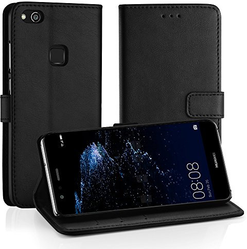Simpeak Hülle Kompatibel für Huawei P10 Lite, Handyhülle Kompatibel mit P10 Lite Leder Flipcase [Kartensteckplätze] [Stand Feature] [Magnetic Closure Snap] - Schwarz