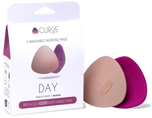 CURVE BY CACHECOEUR Essential Day - 2 Nursing Pads - Ultra Absorbent - Reusable & Washable Breast Pads - Heavy Leaks - Stay Dry All Day, Eco-Friendly. Say Goodbye to Disposable Pads